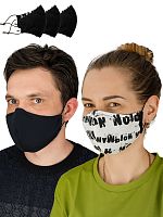 Маски защитные анатомические двусторонние черный/белый (слова), комплект 3 шт.