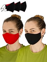 Маски защитные анатомические двусторонние черный/красный, комплект 3 шт.