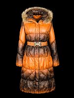Пальто женское утеп. пух. FANTAZIYA (оранжевый принт) енот натуральный
